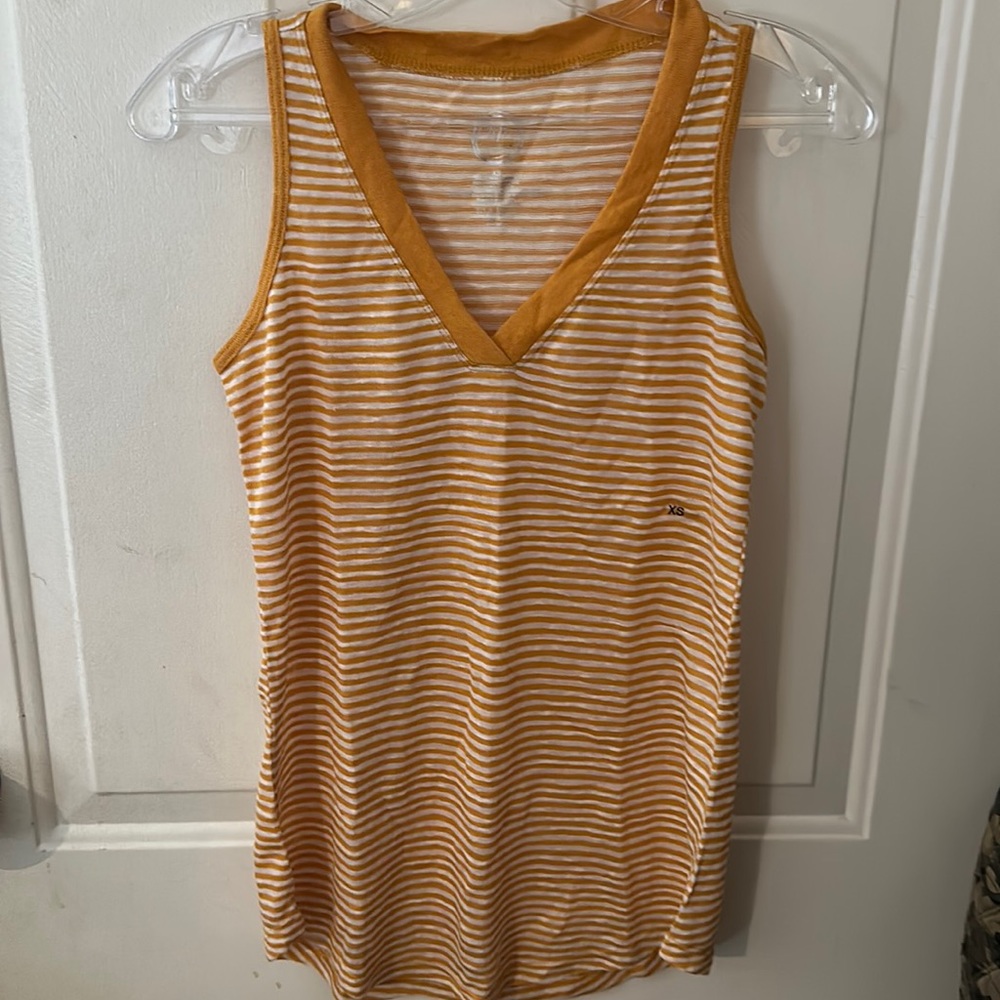 24/7 STRIPED V-NECK TANK: ORANGE/WHITE: NWOT: SZ XS